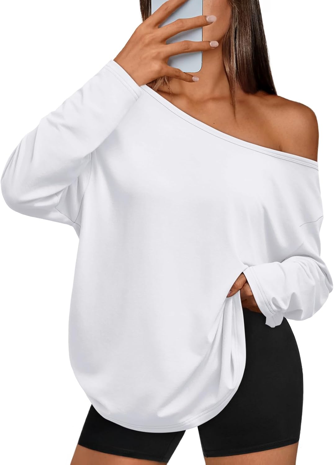 Pruitt Women's One-Shoulder Top – Asymmetric Neckline, Full-Length Sleeves & Roomy Fit