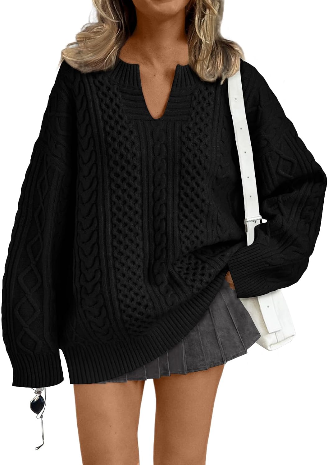 Jaylen Women's Cable Knit V-Neckline Sweater – Dropped-Shoulder Design, Ribbed Detailing & Easy Fit