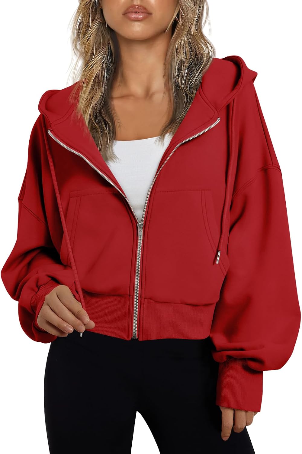 Briar Women's Cropped Zip-Up Hoodie – Dropped-Shoulder Design, Drawstring Hood & Handy Pockets