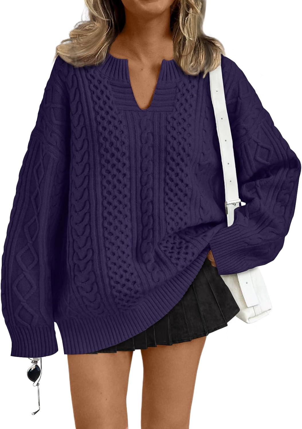 Jaylen Women's Cable Knit V-Neckline Sweater – Dropped-Shoulder Design, Ribbed Detailing & Easy Fit