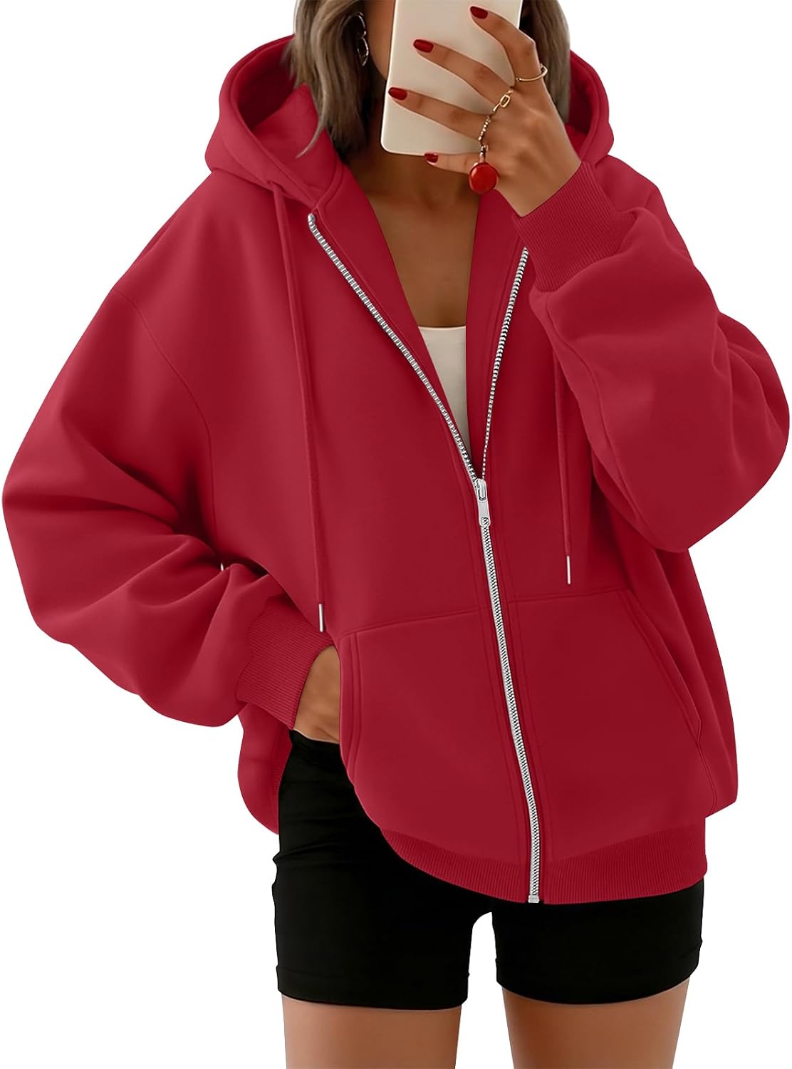 Ulla Women's Oversized Zip-Up Hoodie – Fleece, Drawstring Hood & Side Slip Pockets
