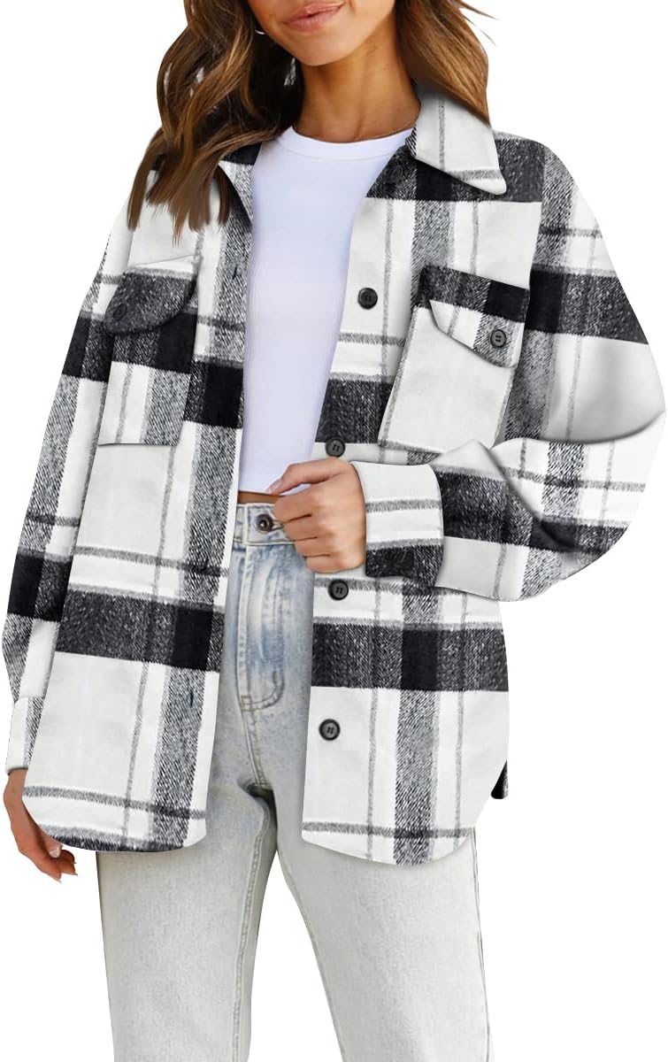 Arden Women's Plaid Shacket – Relaxed Silhouette, Button-Up Front & Front Chest Pockets