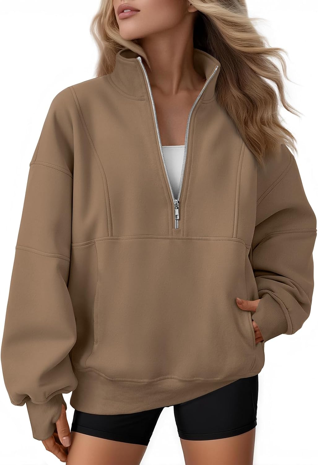 Honora Women's Oversized Quarter-Zip Sweatshirt – Mock Neck, Fleece-Lined Interior & Handy Pockets