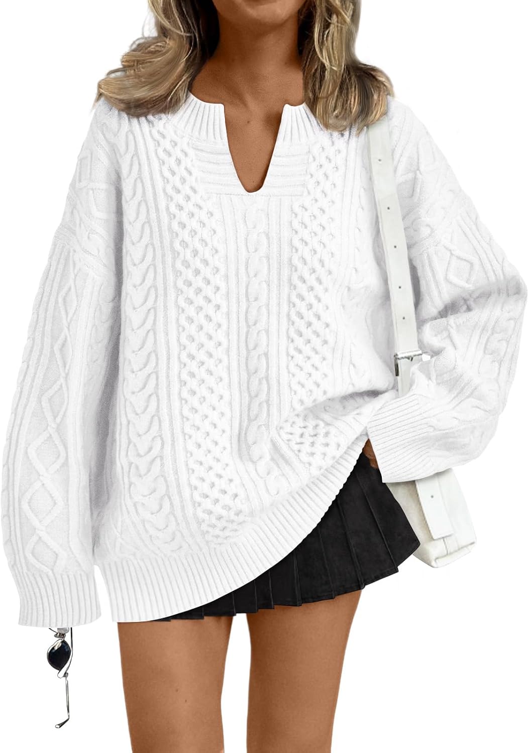Jaylen Women's Cable Knit V-Neckline Sweater – Dropped-Shoulder Design, Ribbed Detailing & Easy Fit