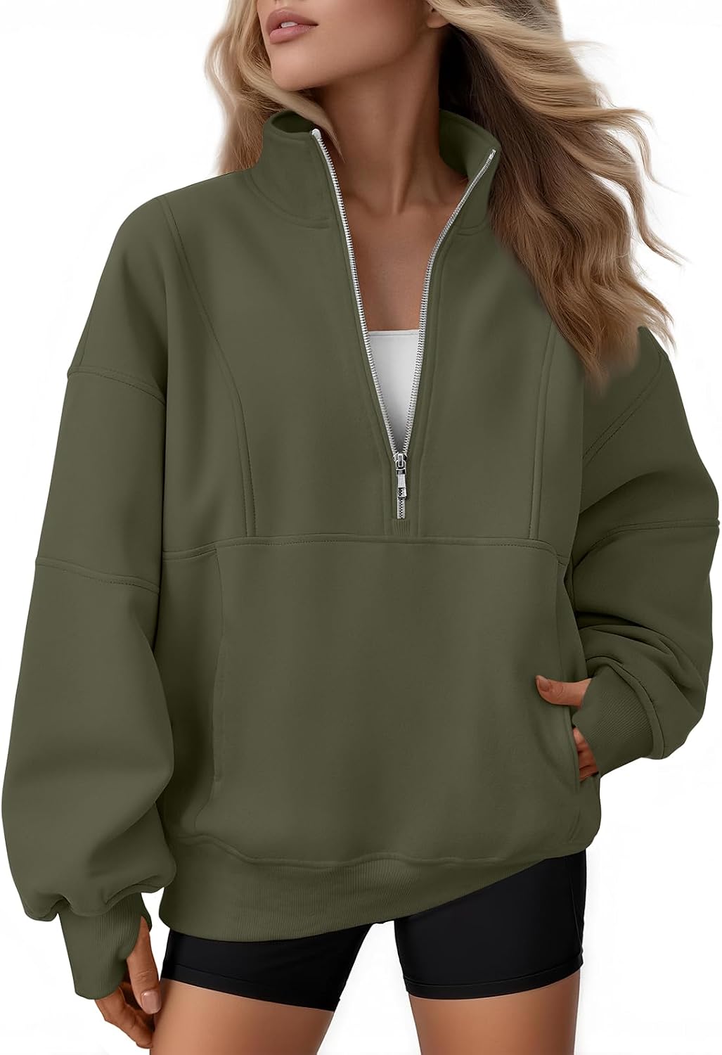 Honora Women's Oversized Quarter-Zip Sweatshirt – Mock Neck, Fleece-Lined Interior & Handy Pockets