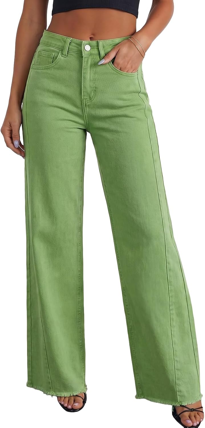 Philippa Women's Wide-Leg Jeans – High-Rise Waist, Raw Hem & Five-Pocket Design