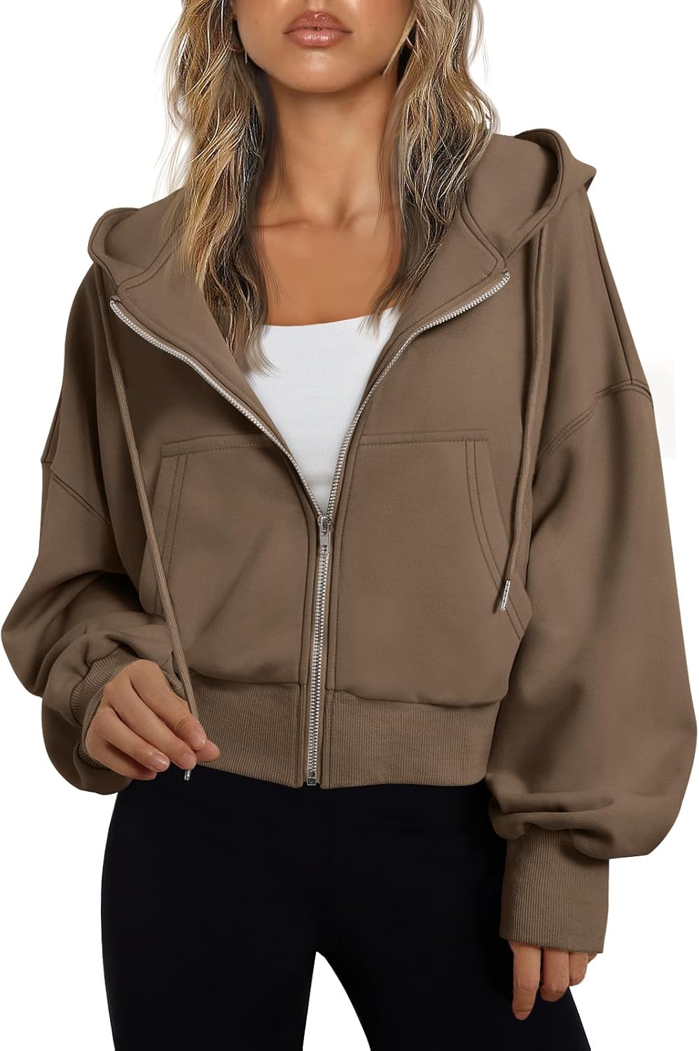 Briar Women's Cropped Zip-Up Hoodie – Dropped-Shoulder Design, Drawstring Hood & Handy Pockets