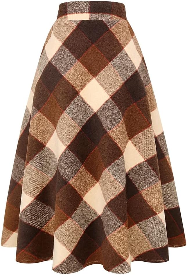 Noor Women's Plaid Wool-Blend Skirt – High-Rise Waist, A-Line Fit & Side Slip Pockets