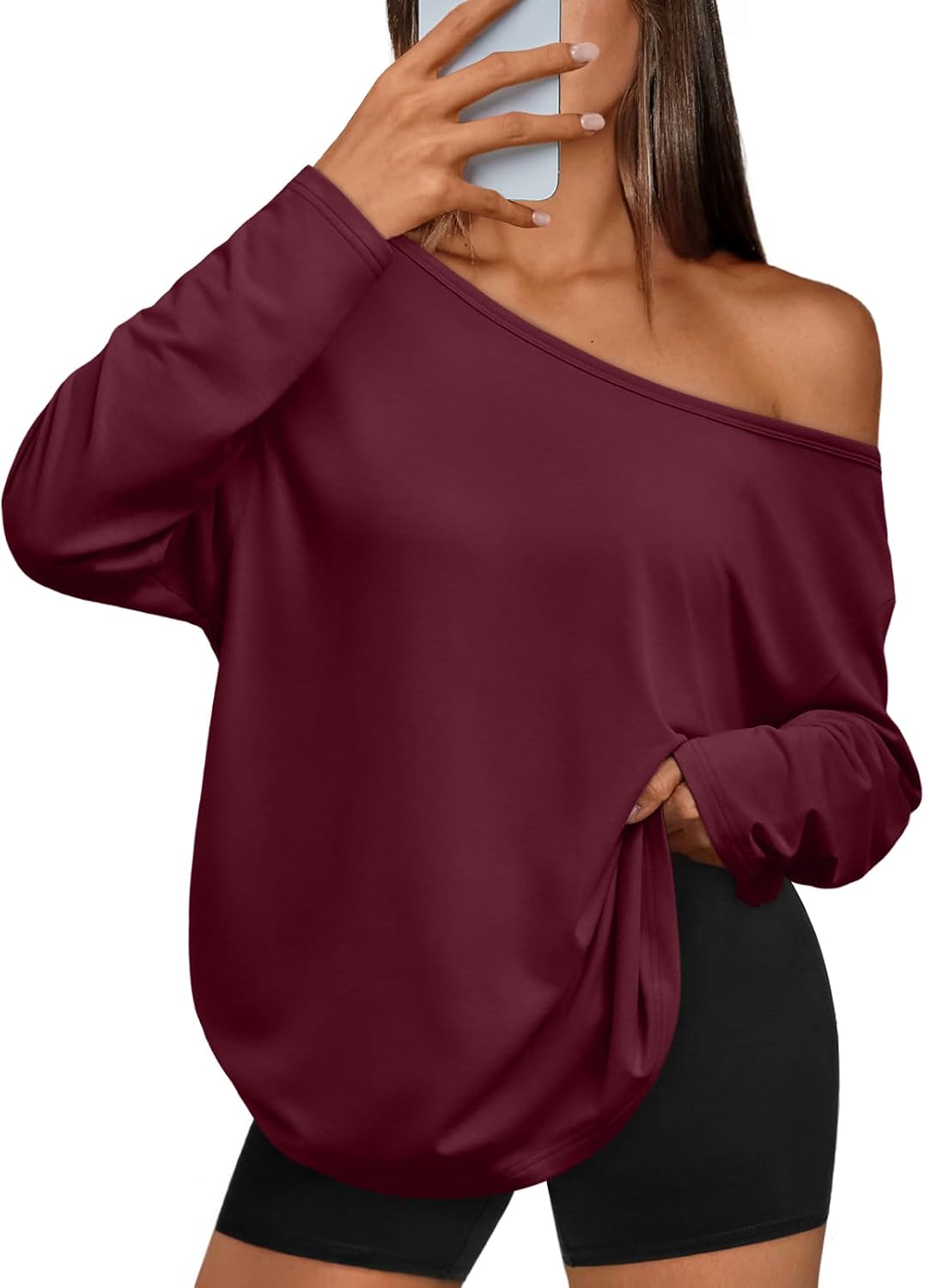 Pruitt Women's One-Shoulder Top – Asymmetric Neckline, Full-Length Sleeves & Roomy Fit