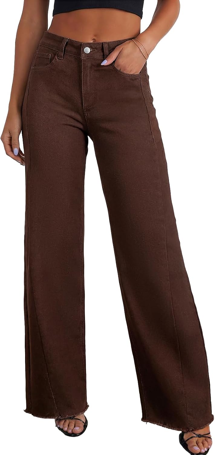 Philippa Women's Wide-Leg Jeans – High-Rise Waist, Raw Hem & Five-Pocket Design