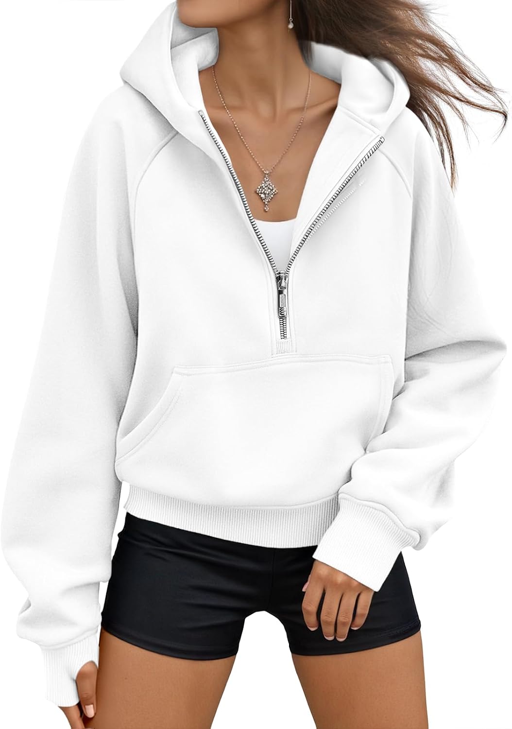 Lavinia Women's Cropped Half-Zip Hoodie – Fleece-Lined Interior, Dropped-Shoulder Design & Easy Fit
