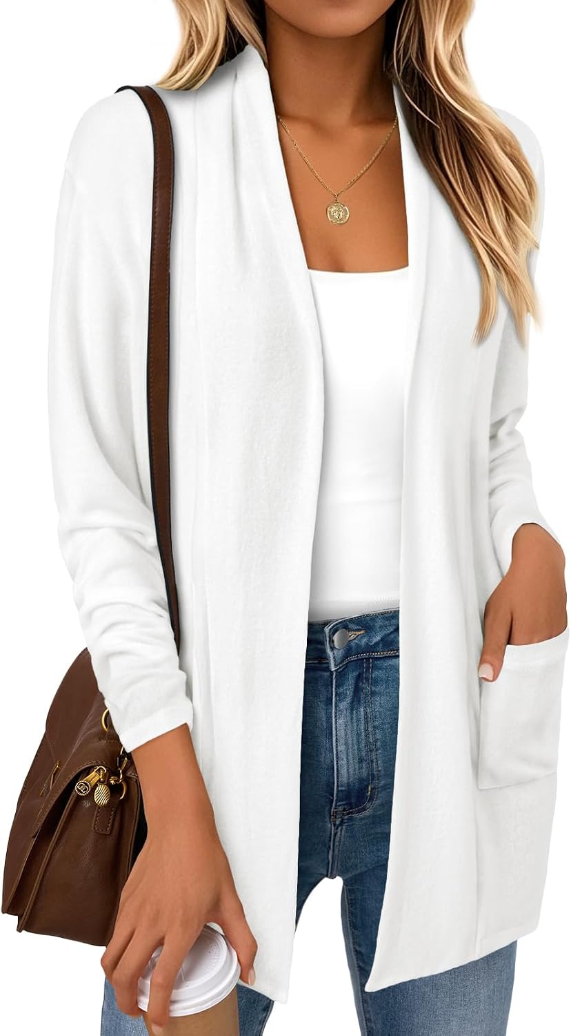 Dovie Women's Hip-Length Cardigan – Double Placket, Handy Pockets & Easy Fit