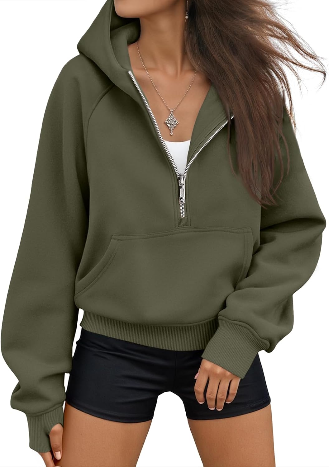 Lavinia Women's Cropped Half-Zip Hoodie – Fleece-Lined Interior, Dropped-Shoulder Design & Easy Fit
