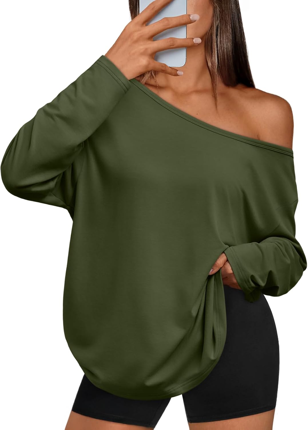 Pruitt Women's One-Shoulder Top – Asymmetric Neckline, Full-Length Sleeves & Roomy Fit