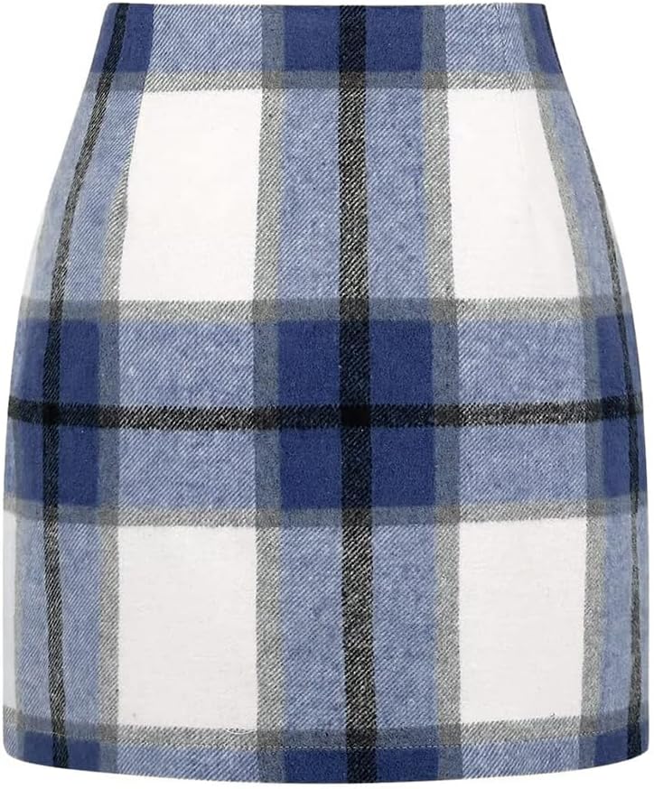 Malachi Women's Plaid Mini Skirt – High-Rise Waist, Pencil Fit & Invisible Side Zip