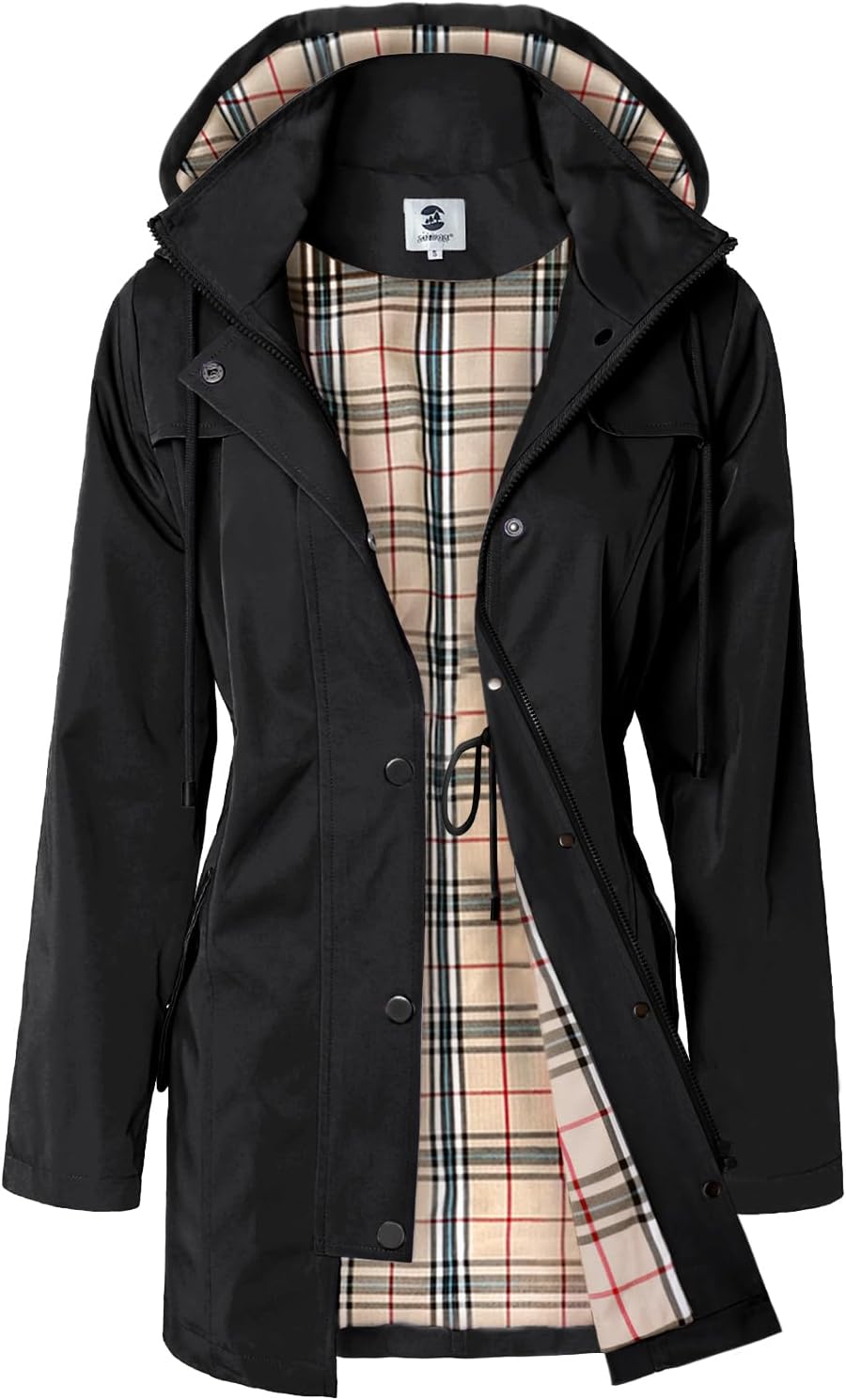 Halsey Women's Water-Resistant Rain Jacket – With Hood, Drawstring Waist & Snap Handy Pockets