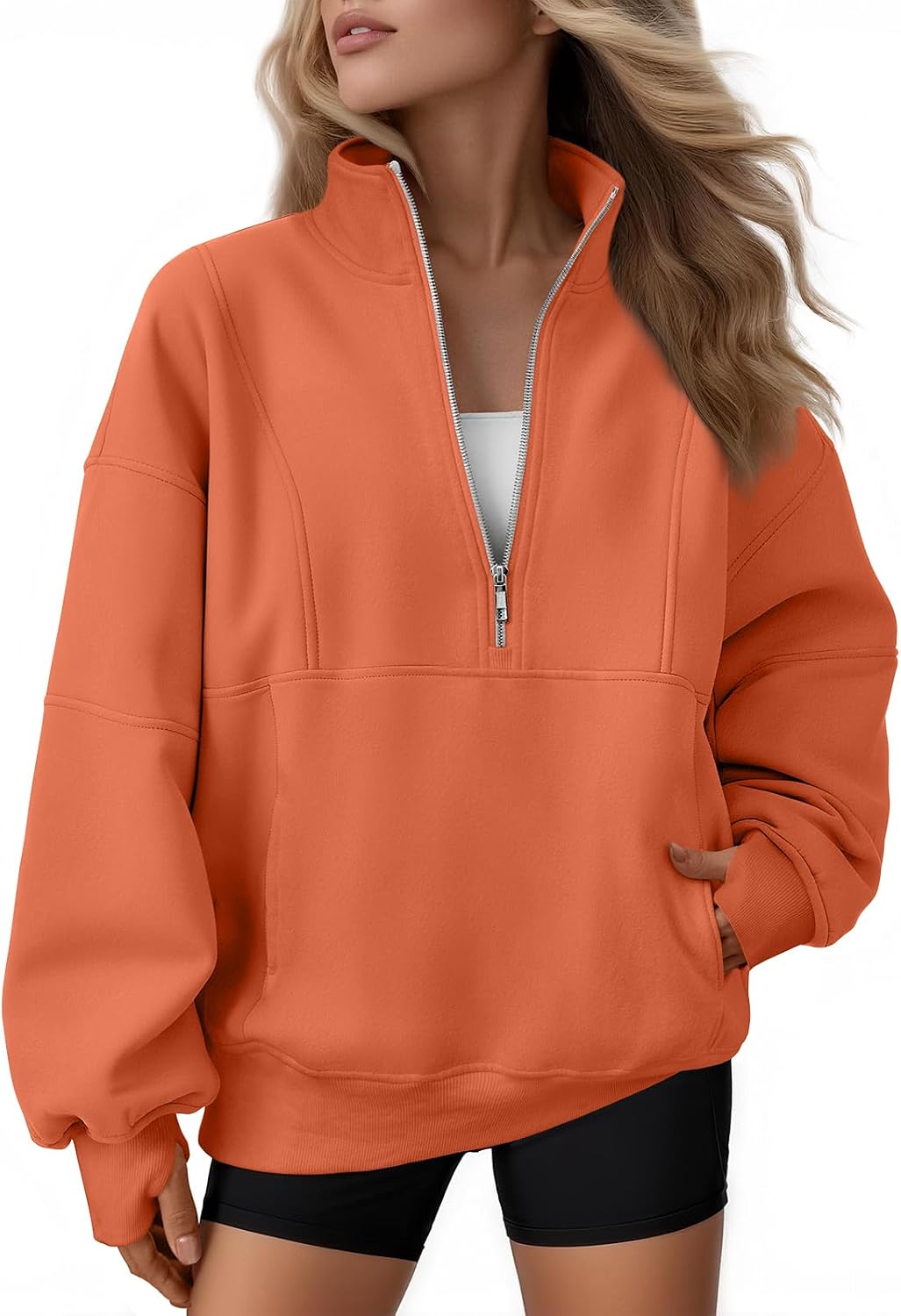 Honora Women's Oversized Quarter-Zip Sweatshirt – Mock Neck, Fleece-Lined Interior & Handy Pockets