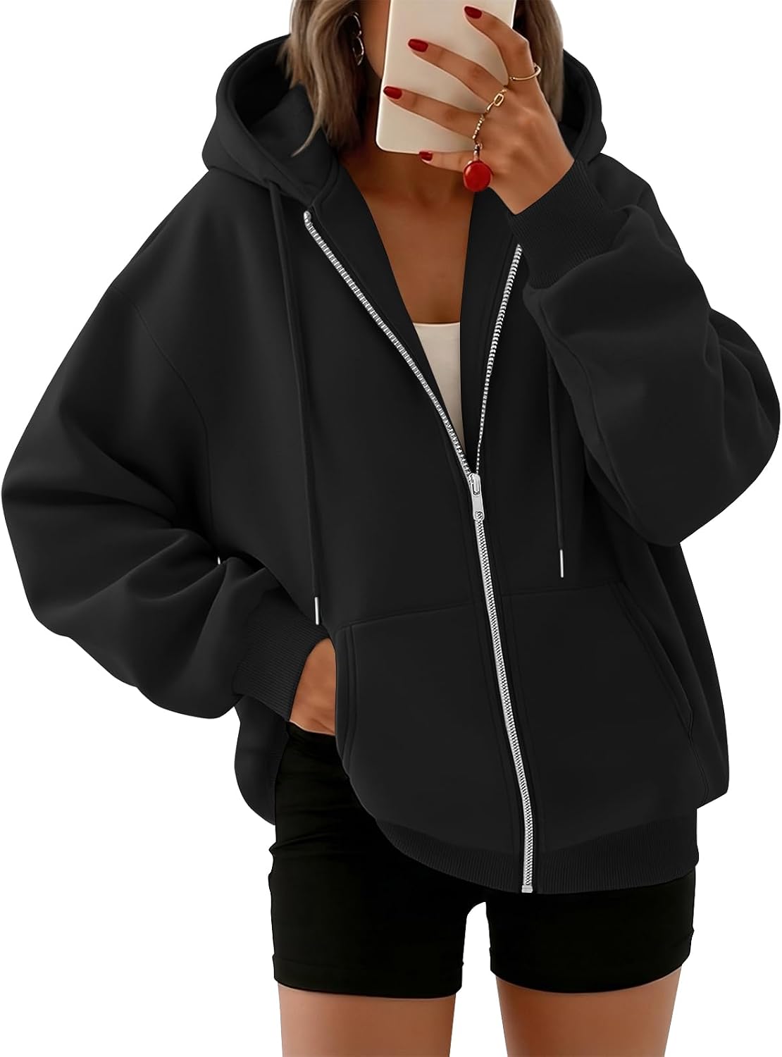 Ulla Women's Oversized Zip-Up Hoodie – Fleece, Drawstring Hood & Side Slip Pockets