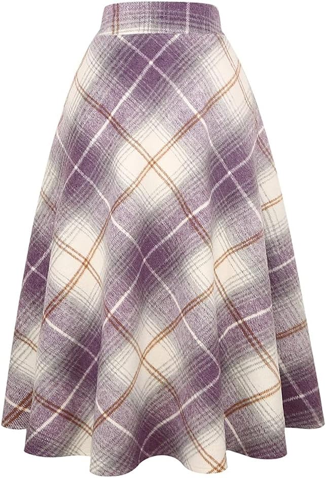 Noor Women's Plaid Wool-Blend Skirt – High-Rise Waist, A-Line Fit & Side Slip Pockets