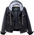Delaney Women's With Hood Denim Jacket – Detachable Hood, Distressed Detail & 4 Handy Pockets