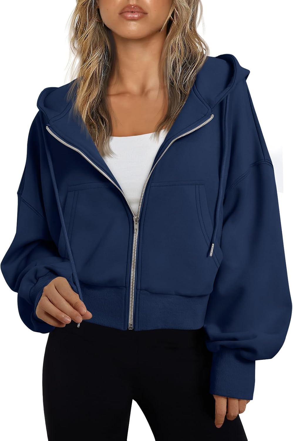 Briar Women's Cropped Zip-Up Hoodie – Dropped-Shoulder Design, Drawstring Hood & Handy Pockets
