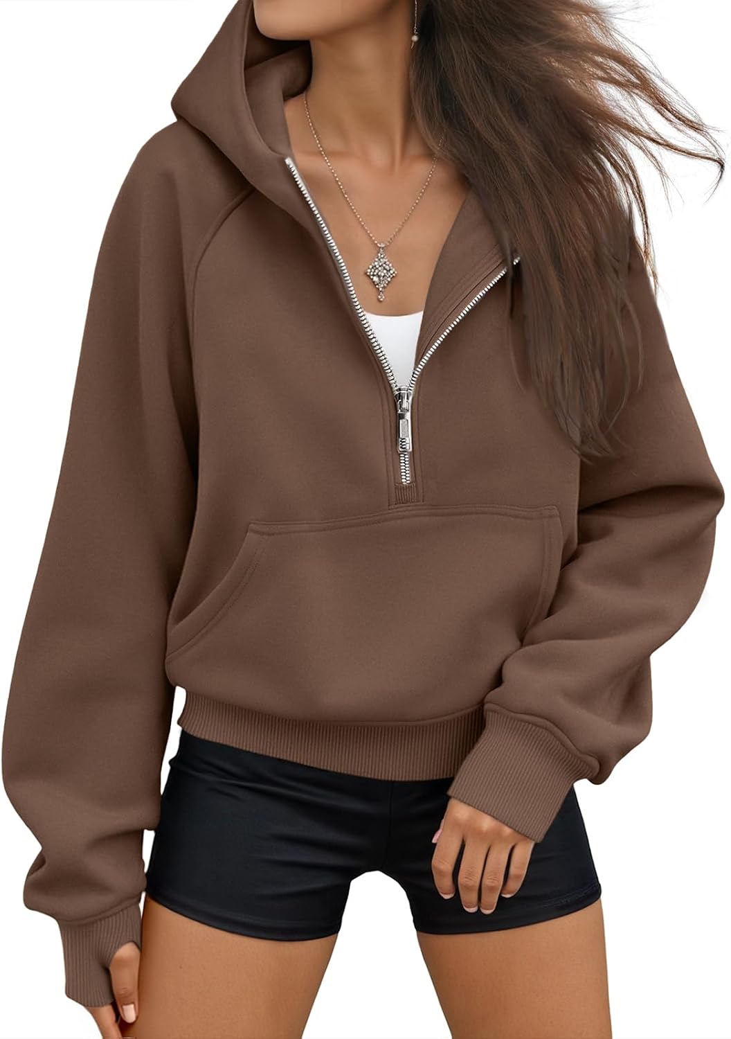 Lavinia Women's Cropped Half-Zip Hoodie – Fleece-Lined Interior, Dropped-Shoulder Design & Easy Fit