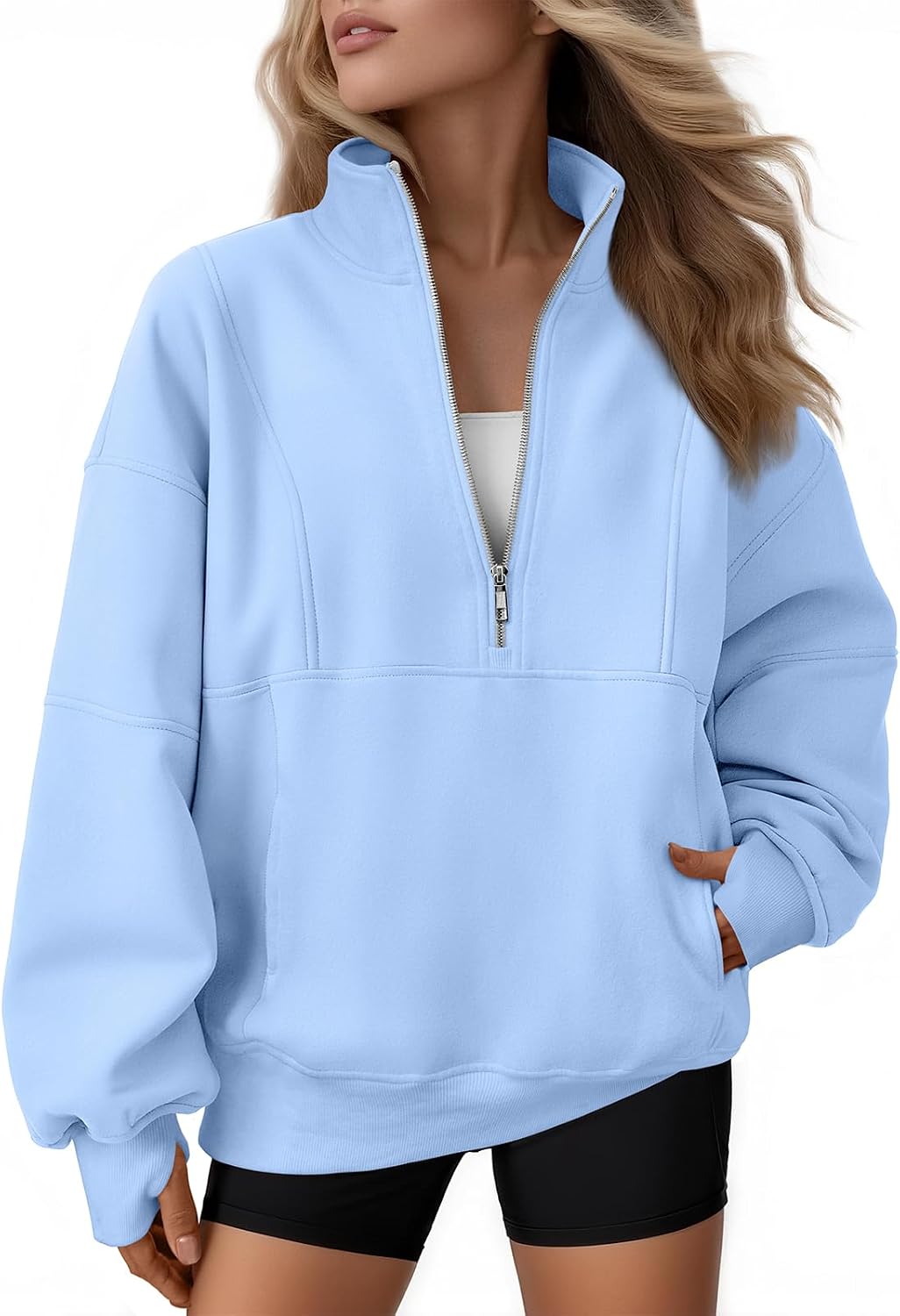 Honora Women's Oversized Quarter-Zip Sweatshirt – Mock Neck, Fleece-Lined Interior & Handy Pockets