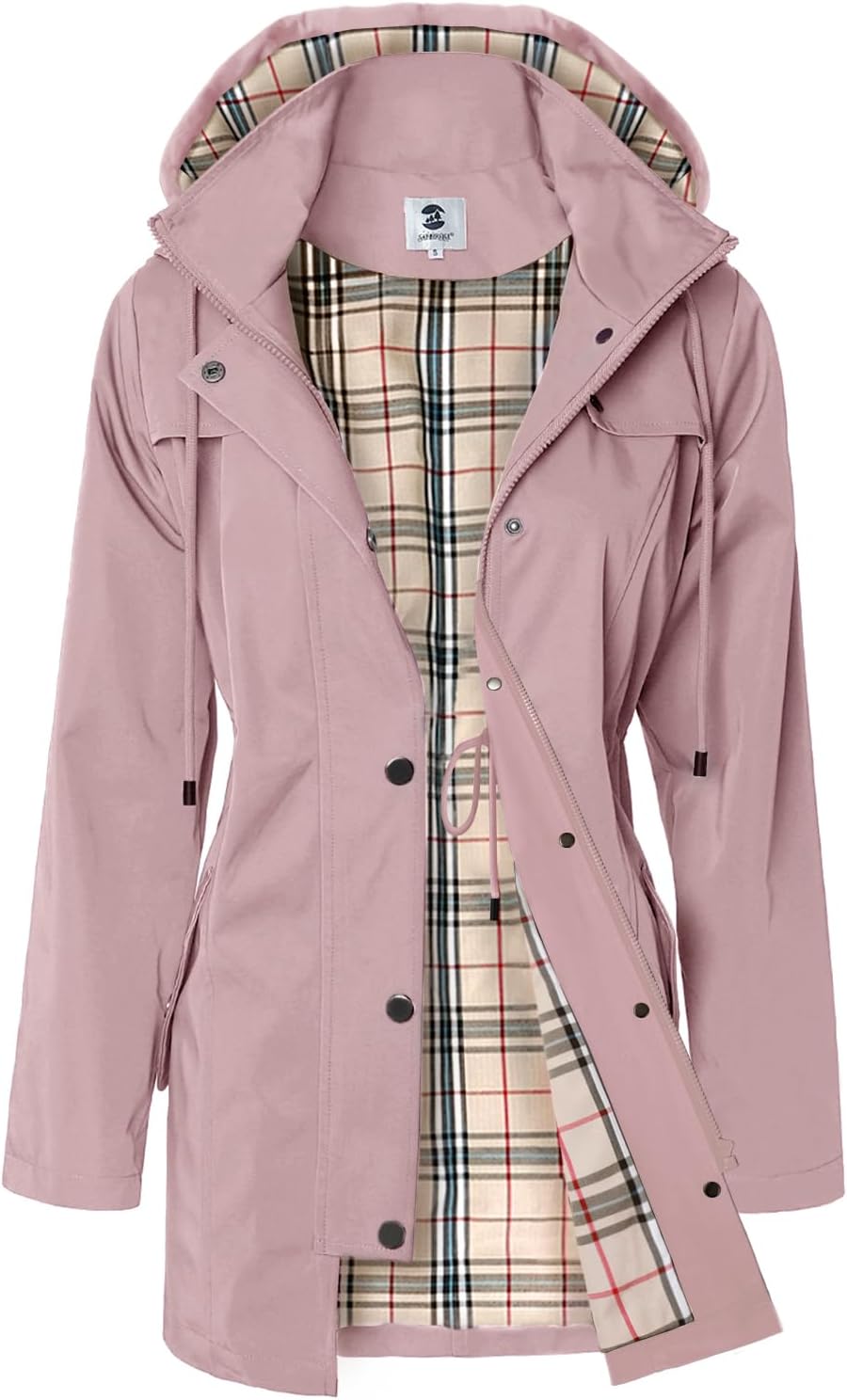Halsey Women's Water-Resistant Rain Jacket – With Hood, Drawstring Waist & Snap Handy Pockets