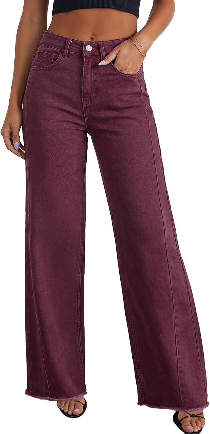Philippa Women's Wide-Leg Jeans – High-Rise Waist, Raw Hem & Five-Pocket Design