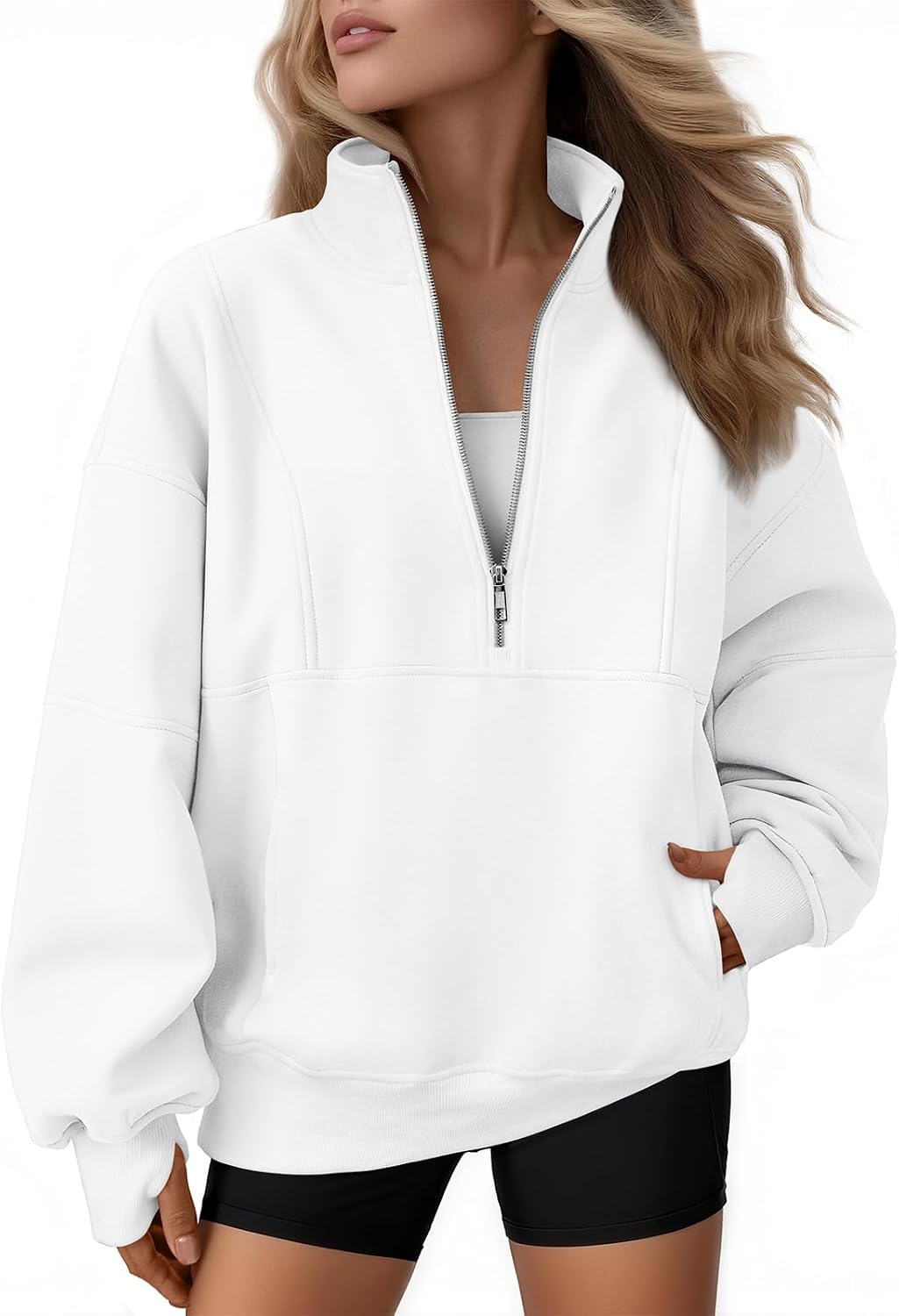 Honora Women's Oversized Quarter-Zip Sweatshirt – Mock Neck, Fleece-Lined Interior & Handy Pockets