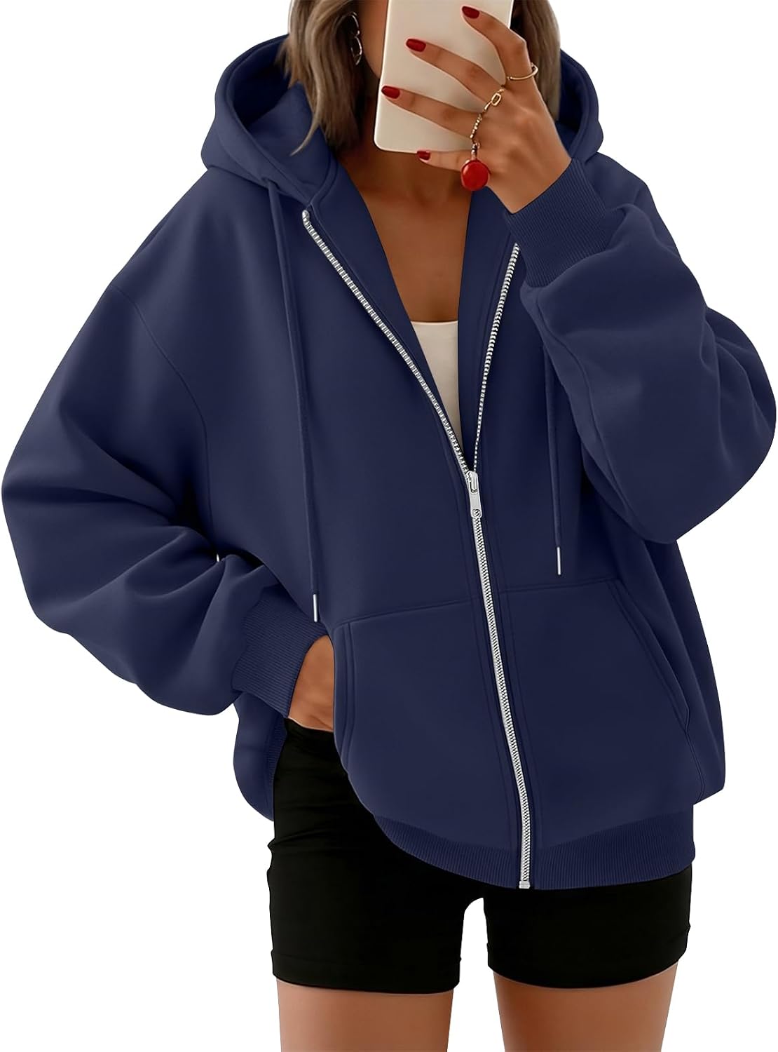 Ulla Women's Oversized Zip-Up Hoodie – Fleece, Drawstring Hood & Side Slip Pockets