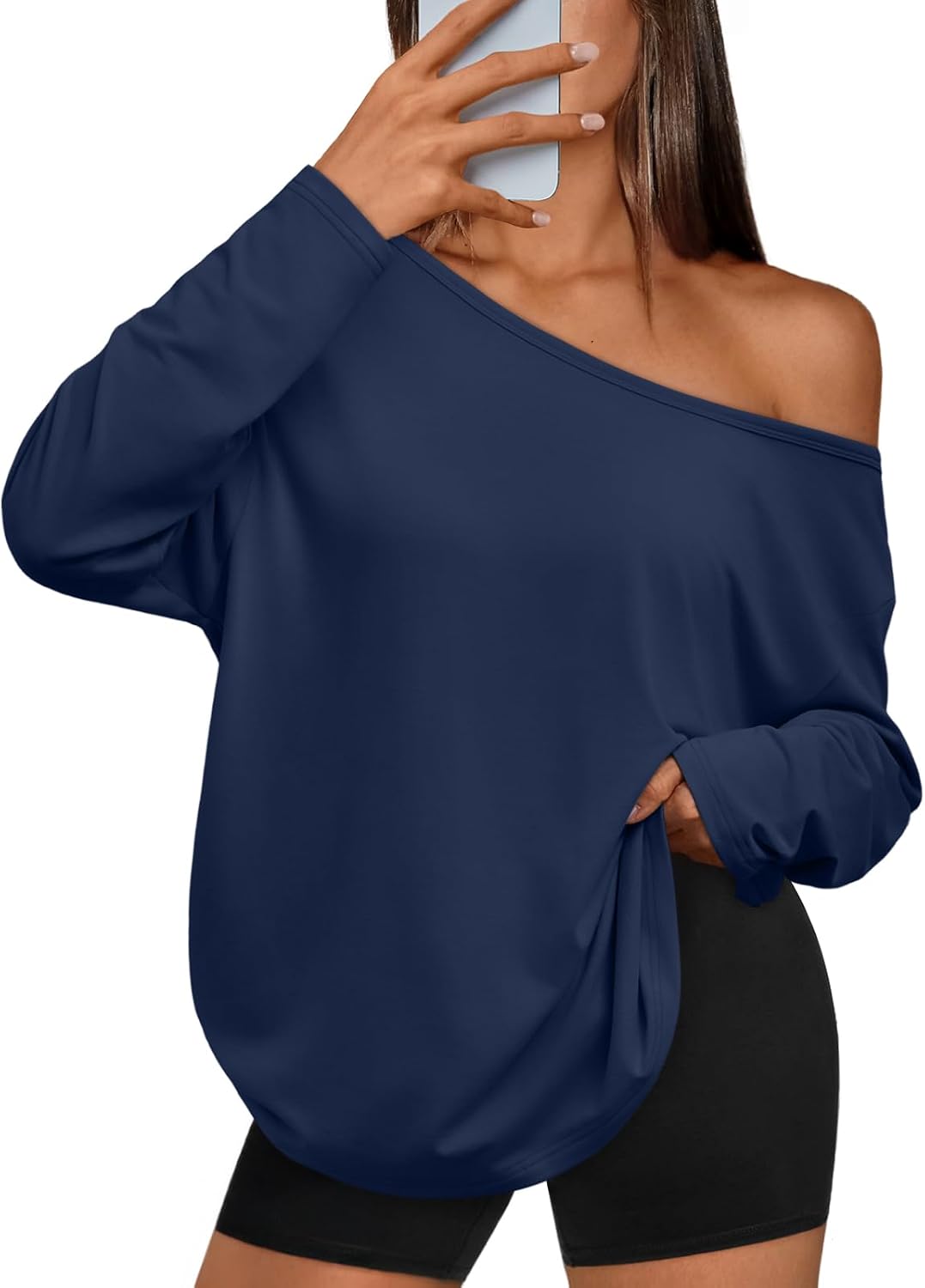 Pruitt Women's One-Shoulder Top – Asymmetric Neckline, Full-Length Sleeves & Roomy Fit