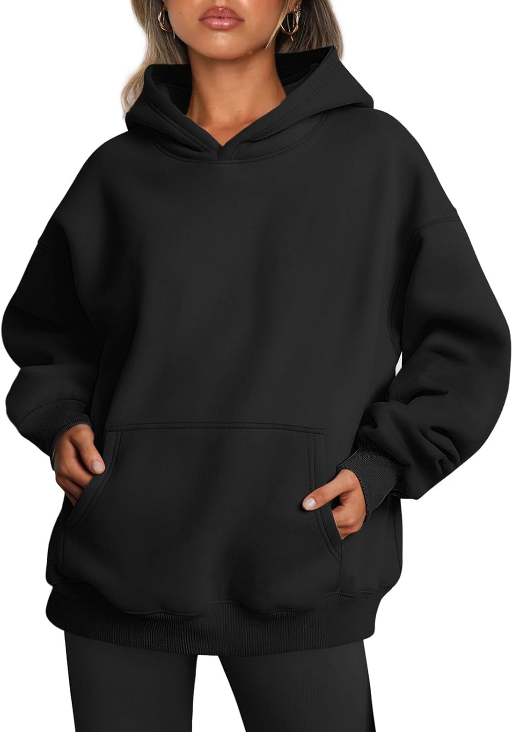 Aveline Women's Oversized Fleece Hoodie – Dropped-Shoulder Design, Front Pouch Pocket & Pullover