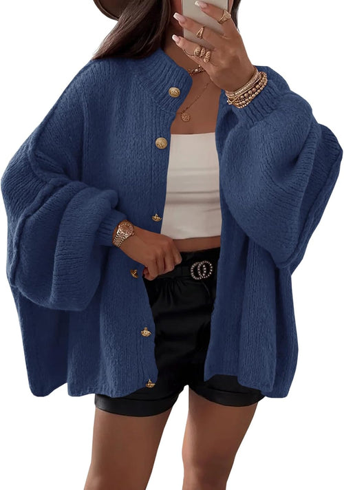 Briar Women's Oversized Cardigan – Balloon Sleeves, Ribbed Knit Fabric & Button-Up Front