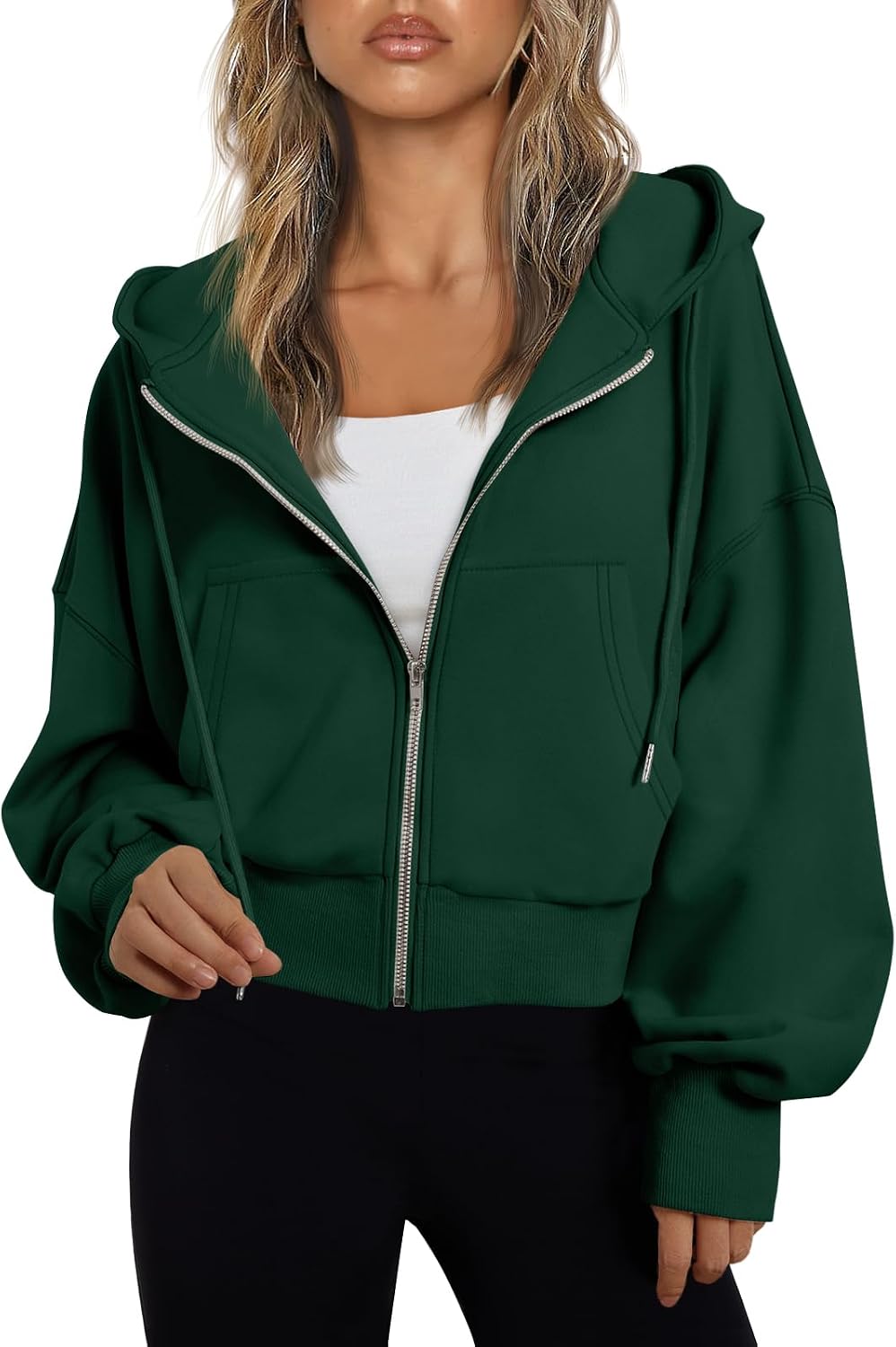 Briar Women's Cropped Zip-Up Hoodie – Dropped-Shoulder Design, Drawstring Hood & Handy Pockets