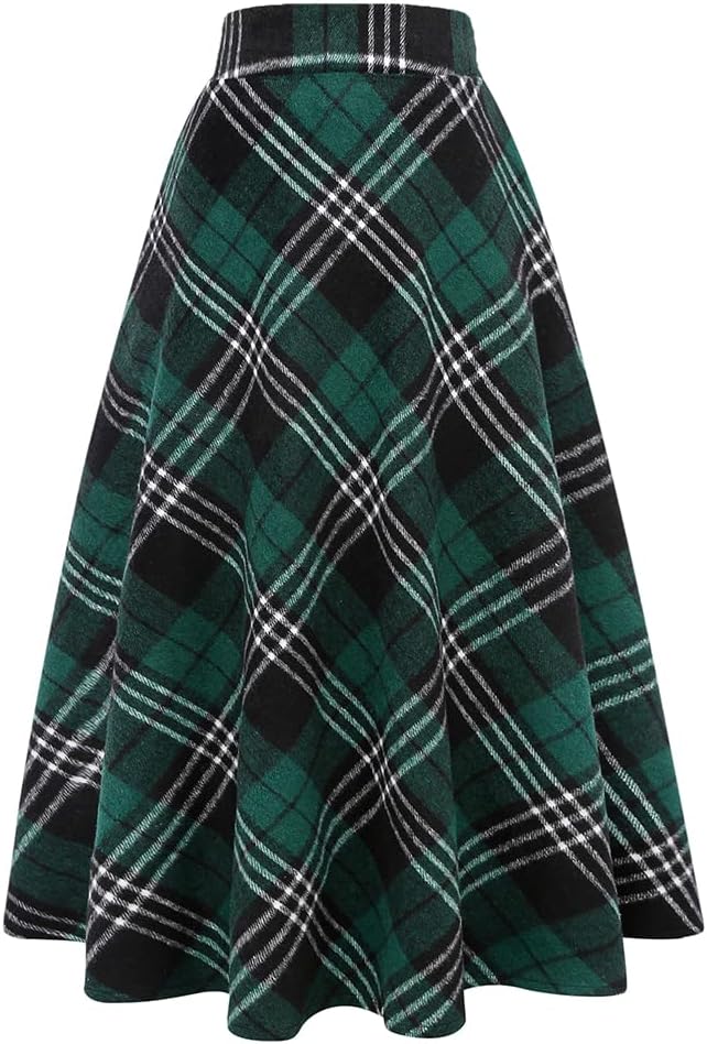 Noor Women's Plaid Wool-Blend Skirt – High-Rise Waist, A-Line Fit & Side Slip Pockets