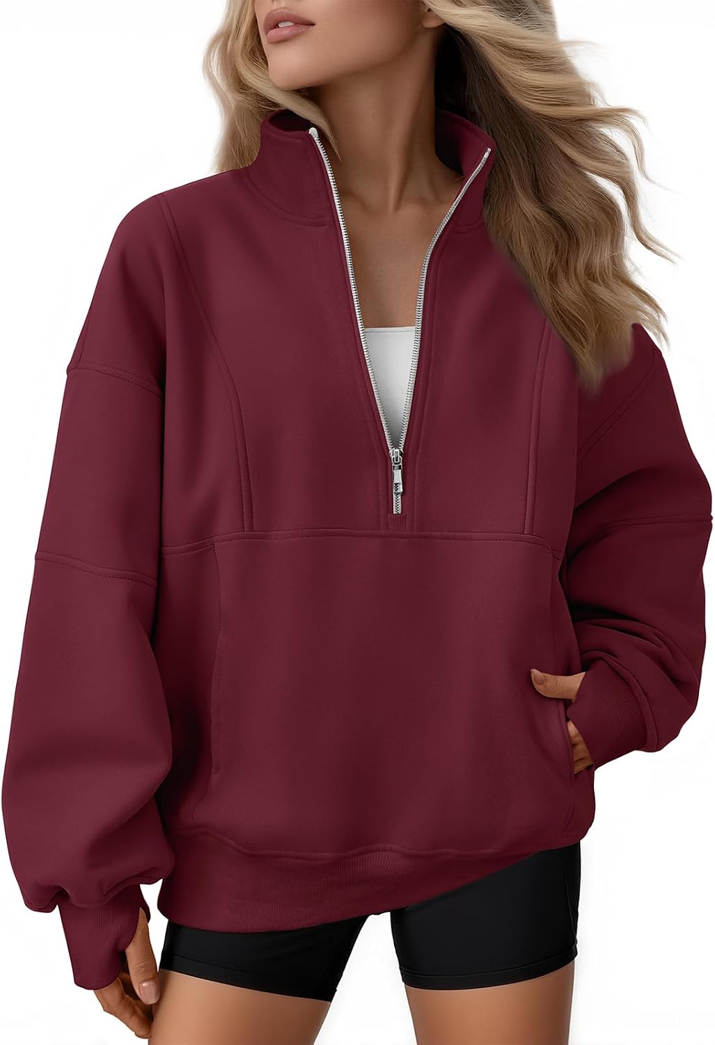 Honora Women's Oversized Quarter-Zip Sweatshirt – Mock Neck, Fleece-Lined Interior & Handy Pockets