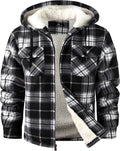Marlowe Men's Plaid Flannel Jacket – Sherpa Lined, With Hood, Full-Length Zipper & 4 Handy Pockets