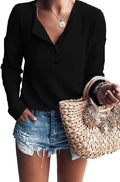 Bram Women's Waffle Knit Henley Top – V-Neckline, Dolman Sleeves & Easy Fit