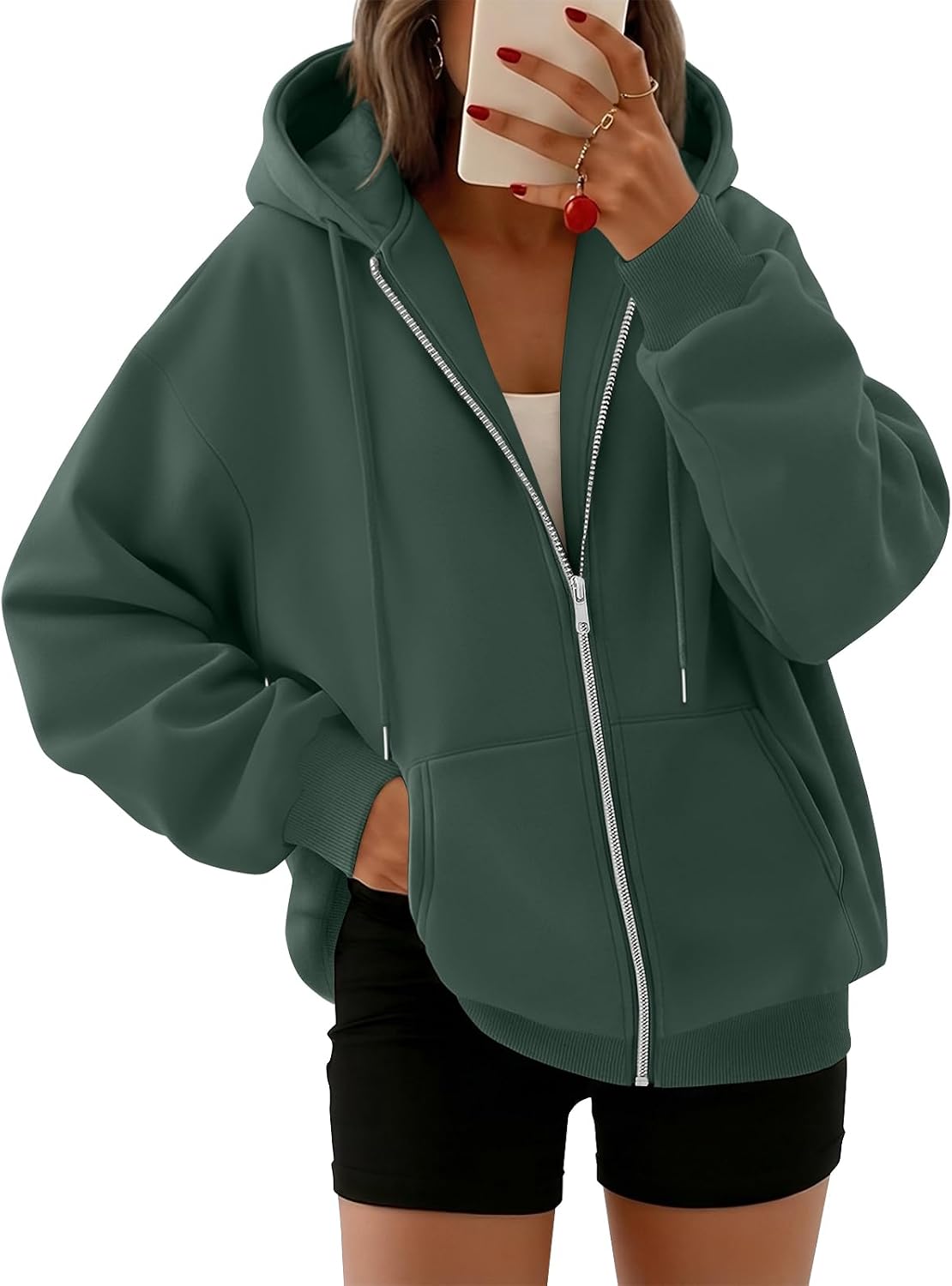 Ulla Women's Oversized Zip-Up Hoodie – Fleece, Drawstring Hood & Side Slip Pockets