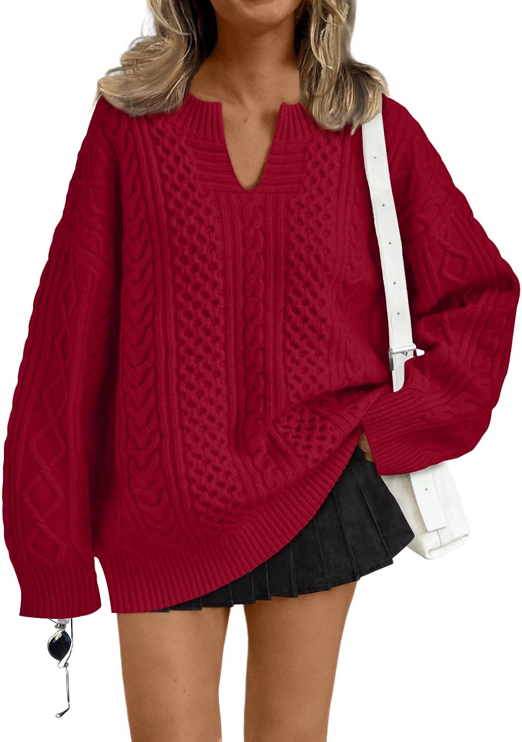 Jaylen Women's Cable Knit V-Neckline Sweater – Dropped-Shoulder Design, Ribbed Detailing & Easy Fit