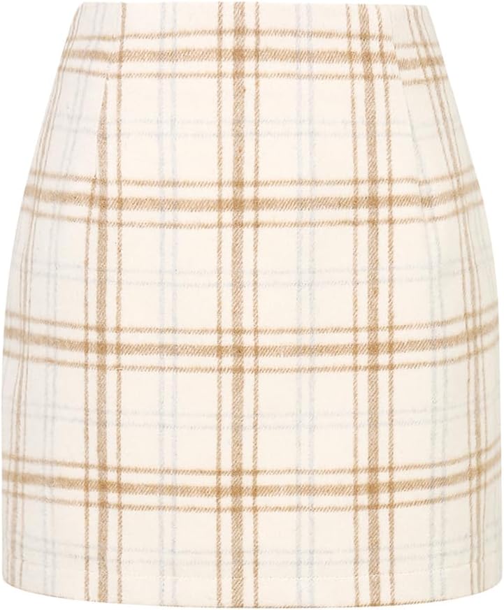 Malachi Women's Plaid Mini Skirt – High-Rise Waist, Pencil Fit & Invisible Side Zip