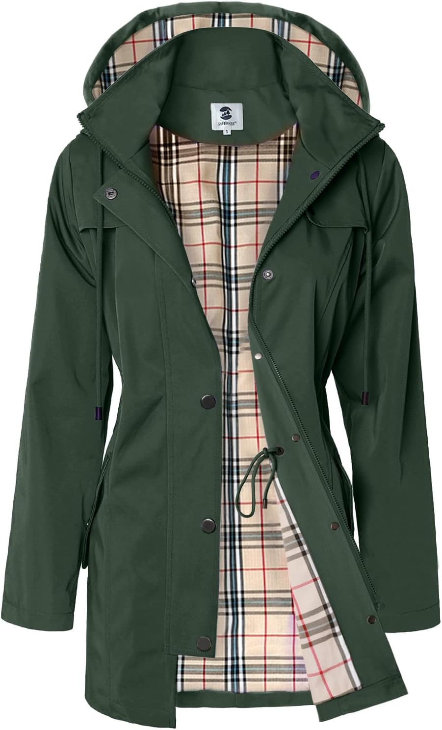 Halsey Women's Water-Resistant Rain Jacket – With Hood, Drawstring Waist & Snap Handy Pockets