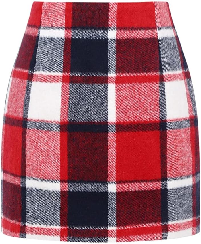 Malachi Women's Plaid Mini Skirt – High-Rise Waist, Pencil Fit & Invisible Side Zip