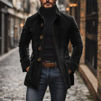 Liora Men's Corduroy Coat – Tailored Fit with Mandarin Collar & Refined Side Slip Pockets