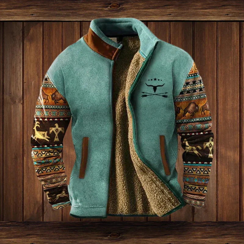 Halcyon Cozy Western-Style Jacket – Fleece Lining & Tribal-Inspired Patterns for Cozy Winter Warmth