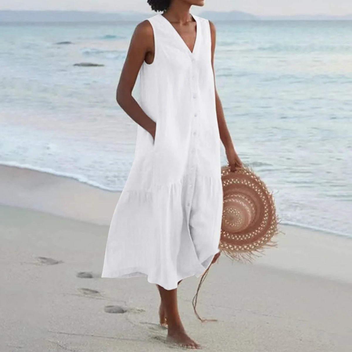Silas Women's Summer Dress – Refined V-Neckline Dress with an Airy Fit & Timeless Design