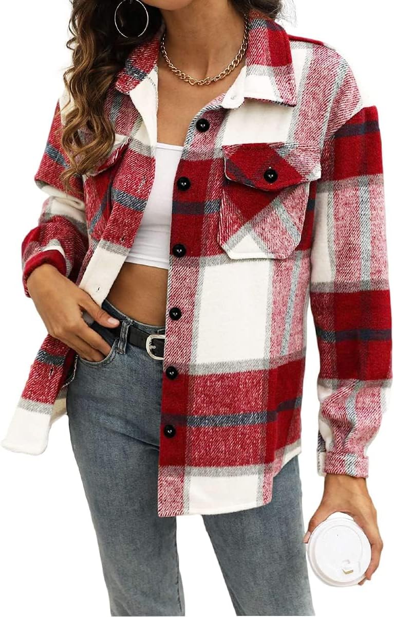 Arden Women's Plaid Shacket – Relaxed Silhouette, Button-Up Front & Front Chest Pockets