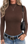 Larkin Women's Ribbed Mock Neck Top – Lettuce Trim, Full-Length Sleeves & Slim Stretch Fit