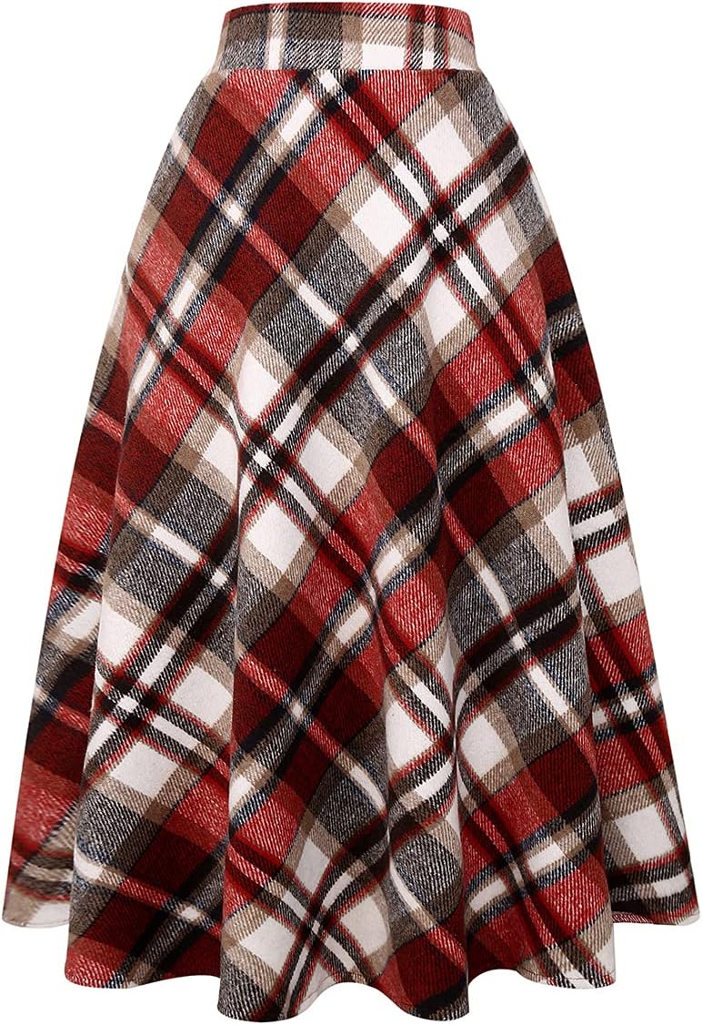 Noor Women's Plaid Wool-Blend Skirt – High-Rise Waist, A-Line Fit & Side Slip Pockets